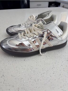 Adidas x Wales Bonner Silver Metallic Low-Top Sneakers with Cream Laces